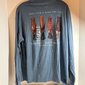 Simply Southern T-Shirt Long Sleeve Bluestone Keep Calm and Make the Call Sz‎ L